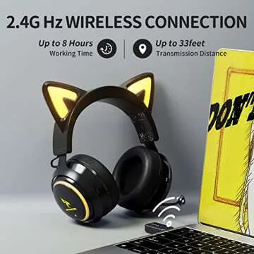 SOMIC GS510 Cat Ear Headset Wireless Gaming Headphones for PS5/ PS4/ PC, Cute Headset 2.4G with Retractable Mic, 7.1 Stereo Sound, 8Hrs Playtime, RGB Lighting (Xbox Only Work in Wired Mode)