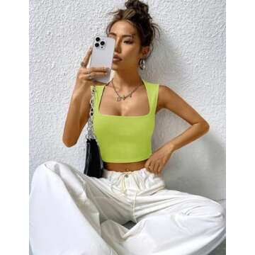 Zeagoo Women's 2025 Sexy Square Neck Sleeveless Crop Tops Trendy Basic Ribbed Tank Tops Neon Green