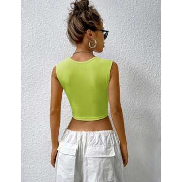 Zeagoo Women's 2025 Sexy Square Neck Sleeveless Crop Tops Trendy Basic Ribbed Tank Tops Neon Green