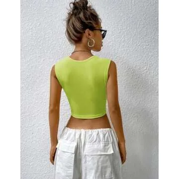 Zeagoo Women's 2025 Sexy Square Neck Sleeveless Crop Tops Trendy Basic Ribbed Tank Tops Neon Green