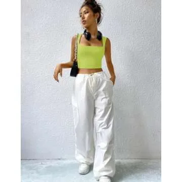 Zeagoo Women's 2025 Sexy Square Neck Sleeveless Crop Tops Trendy Basic Ribbed Tank Tops Neon Green