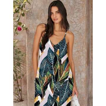 ANRABESS Women Summer Casual Sleeveless Spaghetti Strap Boho Wide Leg Jumpsuits Rompers Dressy 2025 Trendy Outfits Clothes Leaf print Large