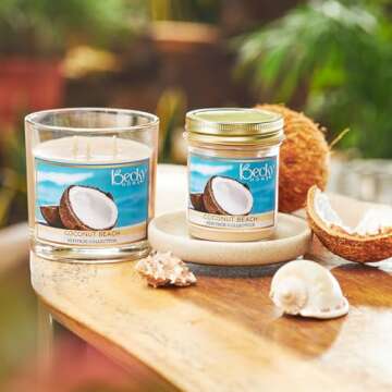 Coconut Beach Scented Candle in Clear Mason Jar | Candles for Home | 8oz Rustic Home Decor Novelty Candle | 40 Hour Burn Time Candle