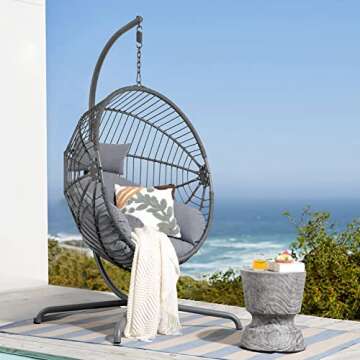Patiorama Indoor Outdoor Egg Swing Chair with Stand, Oversized Cocoon-Shaped Rope Woven Hanging Chai...