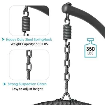 Patiorama Indoor Outdoor Egg Swing Chair with Stand, Oversized Cocoon-Shaped Rope Woven Hanging Chair W/Cushion, Safety Strap, Patio Wicker Foldable Hammock Chair for Bedroom, Porch,Garden (Grey)