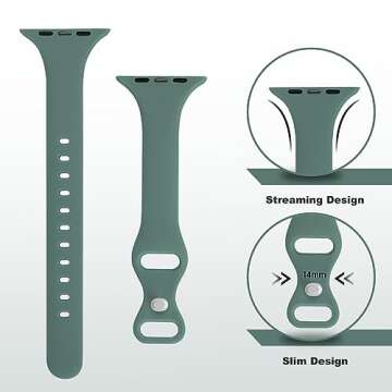 STG Sport Band Compatible with Apple Watch 38mm 40mm 41mm 42mm 44mm 45mm 49mm, Soft Silicone Slim Thin Narrow Replacement Strap Compatible for iWatch Ultra SE Series 9/8/7/6/5/4/3/2/1 (Pine Green,