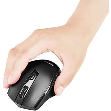 Amazon Basics Computer Mouse Wireless, Ergonomic, 2.4 GHz Optical, DPI Adjustable, Compatible With PC, Mac, Laptop, Black