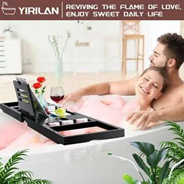 Yirilan Bathtub Caddy Tray, Foldable Bathroom Tray with Extending Side, and Waterproof Fabric Bookshelf, Luxury Bath Tray for 1 or 2 Person Bath and Bed Tray - Sister Gifts