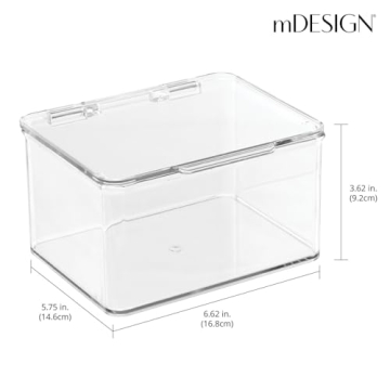 mDesign Clear Storage Bins with Hinged Lid for Organizing
