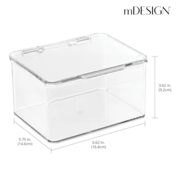 mDesign Clear Storage Bins with Hinged Lid for Organizing