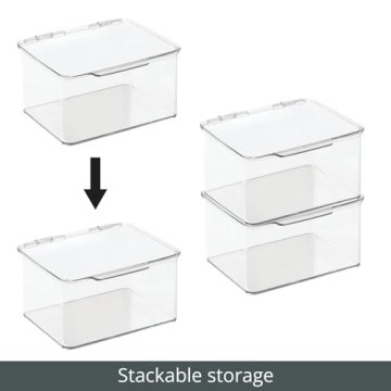 mDesign Clear Storage Bins with Hinged Lid for Organizing