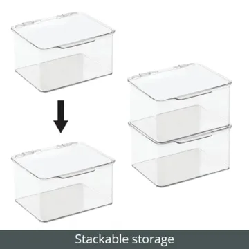 mDesign Clear Storage Bins with Hinged Lid for Organizing