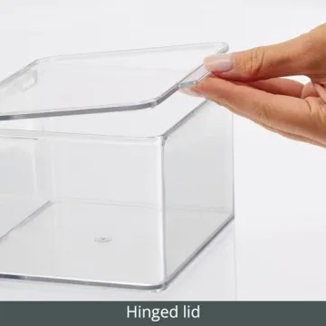 mDesign Clear Storage Bins with Hinged Lid for Organizing