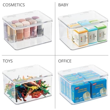 mDesign Clear Storage Bins with Hinged Lid for Organizing