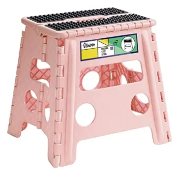 Uinicor 13" Sakura Pink Folding Step Stool: Sturdy & Stylish for All Ages