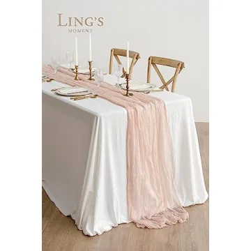 Ling's Moment 14ft Blush Cheesecloth Table Runner for Events