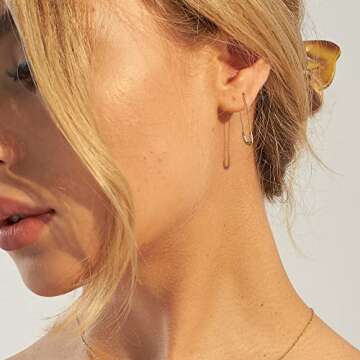 SANNYRA Safety Pin Earrings for Women, Silver Paper Clip Earrings for Women, Minimalist Dangle Hoop ...