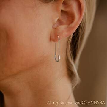 SANNYRA Safety Pin Earrings for Women, Silver Paper Clip Earrings for Women, Minimalist Dangle Hoop Paper Clip Ear Hoop Studs Daily Jewelry