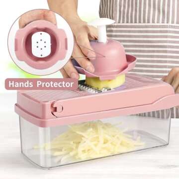 Allinks Vegetable Chopper, Pro Onion Chopper, Multifunctional 13 in 1 Food Chopper, Kitchen Vegetable Slicer Dicer Cutter,Veggie Chopper With 8 Blades,Carrot and Garlic Chopper With Container-Pink