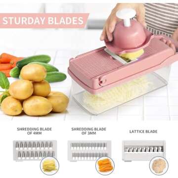 Allinks Vegetable Chopper, Pro Onion Chopper, Multifunctional 13 in 1 Food Chopper, Kitchen Vegetable Slicer Dicer Cutter,Veggie Chopper With 8 Blades,Carrot and Garlic Chopper With Container-Pink