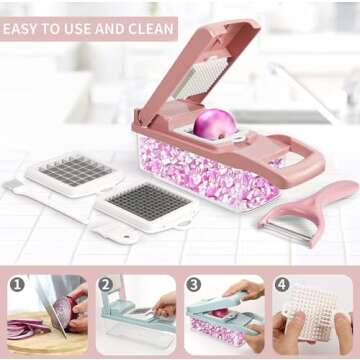 Allinks Vegetable Chopper, Pro Onion Chopper, Multifunctional 13 in 1 Food Chopper, Kitchen Vegetable Slicer Dicer Cutter,Veggie Chopper With 8 Blades,Carrot and Garlic Chopper With Container-Pink