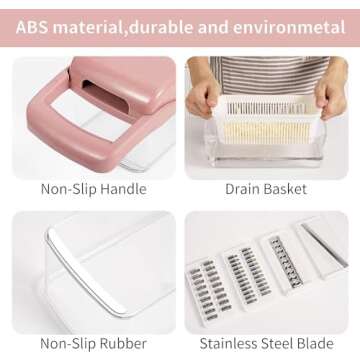 Allinks Vegetable Chopper, Pro Onion Chopper, Multifunctional 13 in 1 Food Chopper, Kitchen Vegetable Slicer Dicer Cutter,Veggie Chopper With 8 Blades,Carrot and Garlic Chopper With Container-Pink