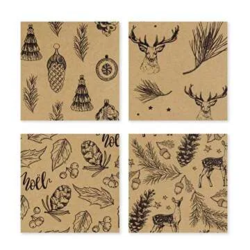 RUSPEPA Christmas Wrapping paper - Brown Kraft Paper with Black Christmas Elements Print Paper - 4 Roll-30Inch X 10Feet Per Roll