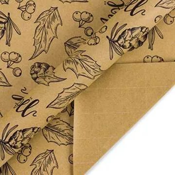 RUSPEPA Christmas Wrapping paper - Brown Kraft Paper with Black Christmas Elements Print Paper - 4 Roll-30Inch X 10Feet Per Roll