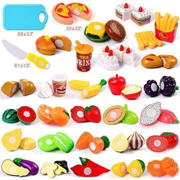 FLY2SKY 60 Pcs Cutting Toy Food Set for Kids Play
