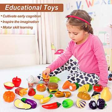 FLY2SKY 60 Pcs Cutting Toy Food Set for Kids Play