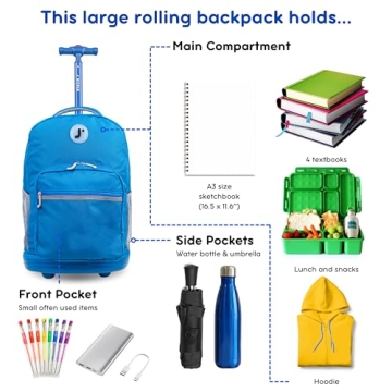 J World Kids Rolling Backpack - Stylish & Durable