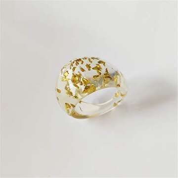 Set Resin Colorful Wide Thick Dome Knuckle Finger Stackable Joint Ring Retro Acrylic Transparent Vintage Jewelry Party Elegant Handmade Gift Diameter 18mm Stylish Bold-6pcs-2