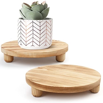 LotFancy Wooden Plant Stool 2Pack 10” Low Stand Indoor Outdoor