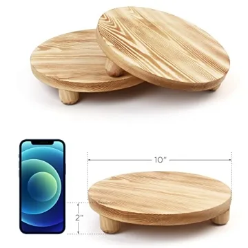 LotFancy Wooden Plant Stool 2Pack 10” Low Stand Indoor Outdoor