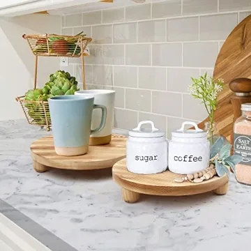 LotFancy Wooden Plant Stool 2Pack 10” Low Stand Indoor Outdoor