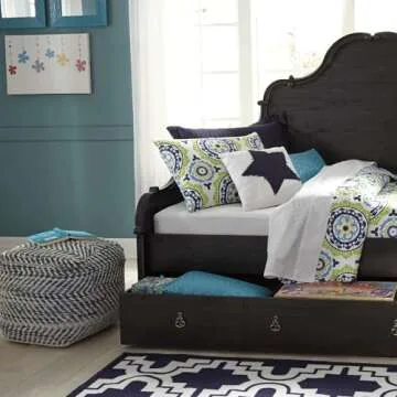 Signature Design by Ashley Pouf in Blue & White - Stylish Comfort