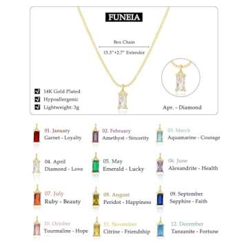 FUNEIA Diamond Necklaces for Women 14K Gold Plated Emerald Birthstone Necklace for Women Mothers Dainty Gold Necklace Blue Green Cubic Zirconia Pendant Necklace Birthday Gifts for Women Jewelry