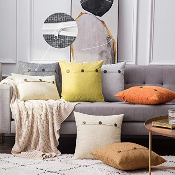 MIULEE 2 Decorative Linen Pillow Covers with Buttons
