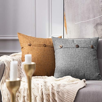 MIULEE 2 Decorative Linen Pillow Covers with Buttons