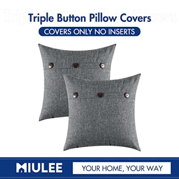 MIULEE 2 Decorative Linen Pillow Covers with Buttons