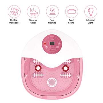 Foot Spa Misiki Foot Bath Massager with Heat Bubbles Vibration and Auto Shut-Off; 4 Massage Rollers ...