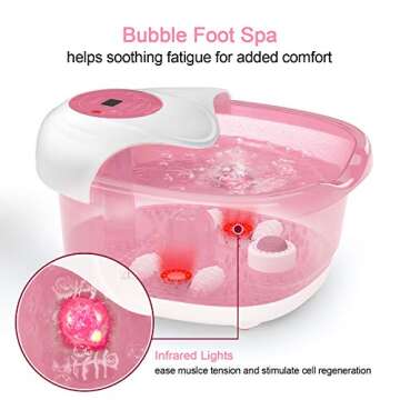 Foot Spa Misiki Foot Bath Massager with Heat Bubbles Vibration and Auto Shut-Off; 4 Massage Rollers and Pedicure Stone for Acupressure Shiatsu Massage to Relieve Feet Muscle Pain