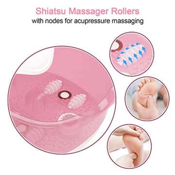 Foot Spa Misiki Foot Bath Massager with Heat Bubbles Vibration and Auto Shut-Off; 4 Massage Rollers and Pedicure Stone for Acupressure Shiatsu Massage to Relieve Feet Muscle Pain
