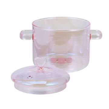 ERINGOGO Glass Cooking Pot with Cover and Handle - 1.5L/50oz Stovetop Cooking Pot with Lid Heat Resistant Glass Saucepan High Borosilicate Glass Cookware Simmer Pot Clear Soup Pot - Pink, 20x15cm