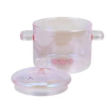 ERINGOGO Glass Cooking Pot with Cover and Handle - 1.5L/50oz Stovetop Cooking Pot with Lid Heat Resistant Glass Saucepan High Borosilicate Glass Cookware Simmer Pot Clear Soup Pot - Pink, 20x15cm