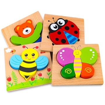 SKYFIELD Wooden Animal Puzzles for Toddlers - Safe, Educational & Fun