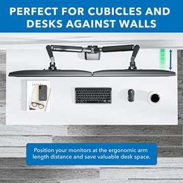 Mount-It! Dual Monitor Arm for 2 Monitors 17" to 32" Screens, Holds 19.8lbs per Arm, Height Adjustable, Tilt/Swivel/Rotate, Gas Spring System, Max VESA 100x100, C-Clamp & Grommet Base