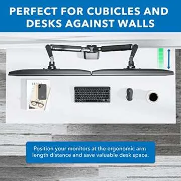 Mount-It! Dual Monitor Arm for 2 Monitors 17" to 32" Screens, Holds 19.8lbs per Arm, Height Adjustable, Tilt/Swivel/Rotate, Gas Spring System, Max VESA 100x100, C-Clamp & Grommet Base