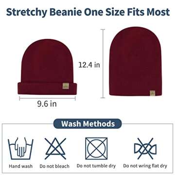 Hysnan Mens Beanie Merino Wool Warm Hats for Women Men Knit Slouchy Double Layer Warm Cuffed Skull Beanie Skiing Skating Burgundy
