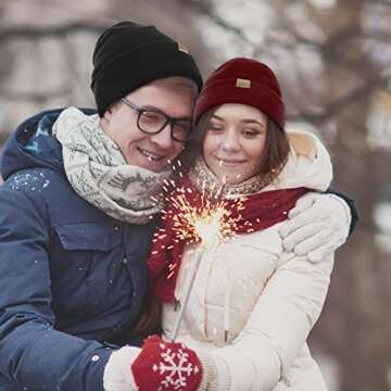 Hysnan Mens Beanie Merino Wool Warm Hats for Women Men Knit Slouchy Double Layer Warm Cuffed Skull Beanie Skiing Skating Burgundy